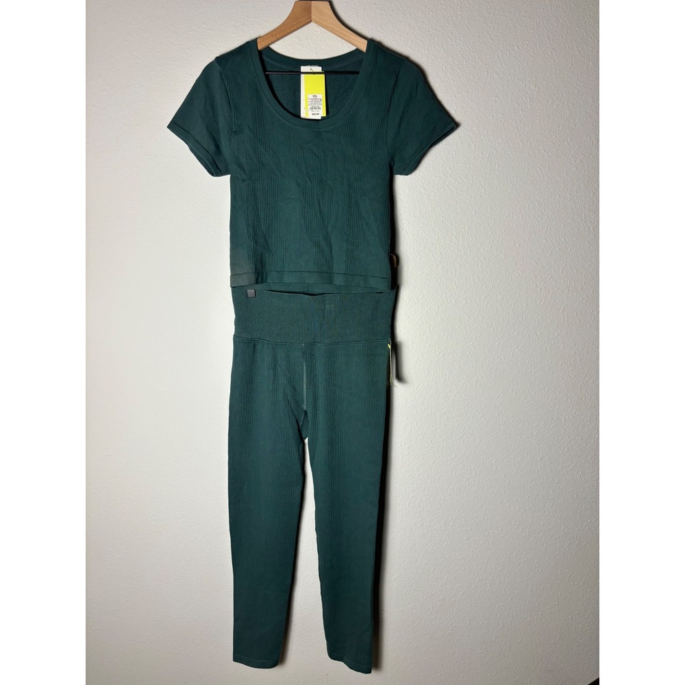 ☀️All in Motion Dark Green Ribbed Baby Tee and High Rise Legging Set XXL NWT